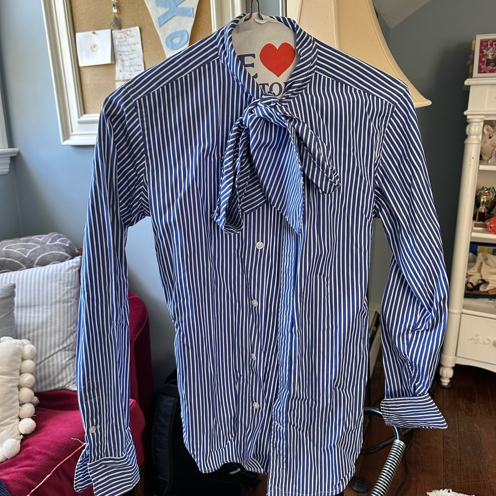 Ralph Lauren Blue and White Striped Button Down Shirt